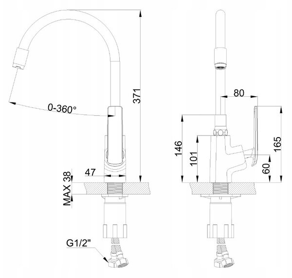 Invena Ligaria, vysoká dřezová baterie s elastickým ramenem, systém Eco Start, chromová-černá matná, INV-BZ-39-008-L