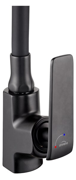 Invena Ligaria, vysoká dřezová baterie s elastickým ramenem, systém Eco Start, černá matná, INV-BZ-39-004-L
