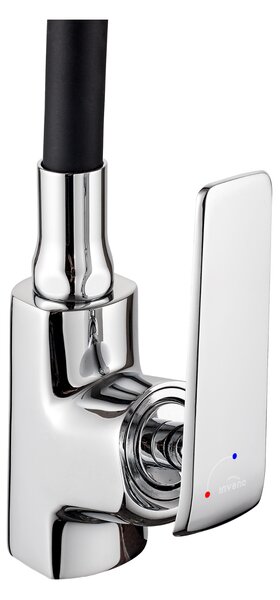 Invena Ligaria, vysoká dřezová baterie s elastickým ramenem, systém Eco Start, chromová-černá matná, INV-BZ-39-008-L