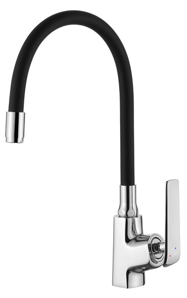 Invena Ligaria, vysoká dřezová baterie s elastickým ramenem, systém Eco Start, chromová-černá matná, INV-BZ-39-008-L