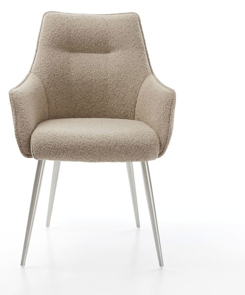 DELIFE Jídelní židle Alja-Flex s područkami kombinace materiálů tmavě béžová 4-nohá zúžená nerezová ocel taštičkové pružiny