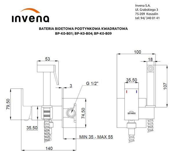 Invena Invena, podomítková bidetová baterie, chromová, INV-BP-K0-B01-L