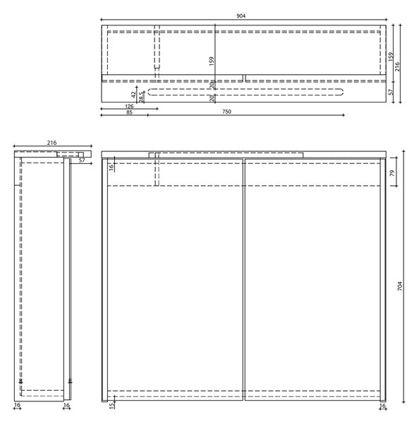 Aqualine Aqualine, KAWA STRIP Galerka s LED osvětlením 90x70x22cm, bílá, WGL90S