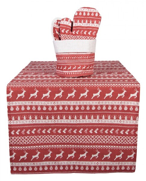 Červený bavlněný běhoun na stůl s jelenem Nordic Christmas – 50x140 cm