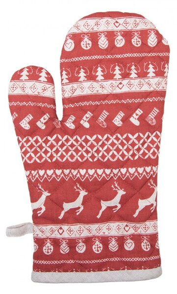 Červená bavlněná kuchyňská chňapka s jelenem Nordic Christmas – 16x30 cm