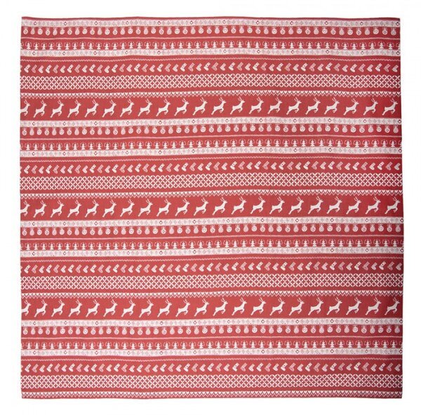 Červený bavlněný ubrus s jelenem Nordic Christmas – 100x100 cm