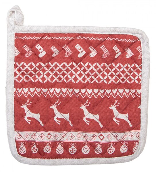 Červená bavlněná podložka pod hrnec s jelenem Nordic Christmas – 20x20 cm