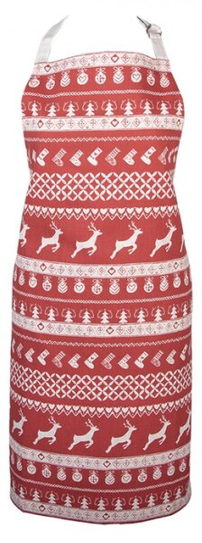 Červená bavlněná kuchyňská zástěra s jelenem Nordic Christmas – 70x85 cm