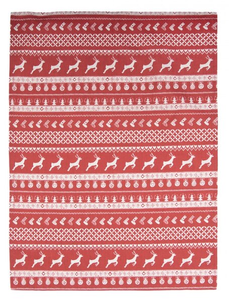 Červená bavlněná utěrka s jelenem Nordic Christmas – 50x85 cm