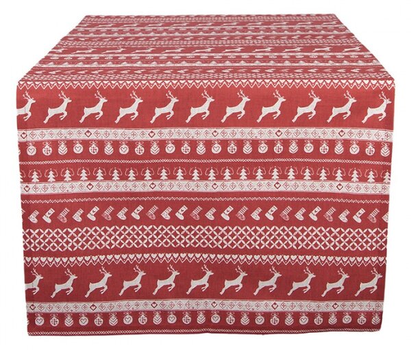Červený bavlněný běhoun na stůl s jelenem Nordic Christmas – 50x140 cm