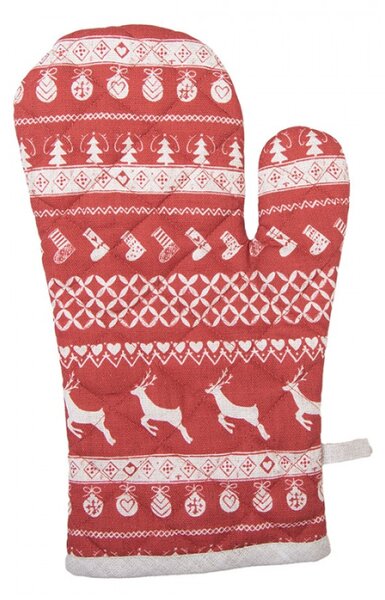 Červená bavlněná kuchyňská chňapka s jelenem Nordic Christmas – 16x30 cm