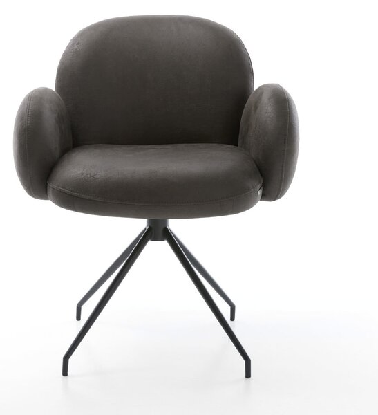 DELIFE Jídelní židle Nube-Flex s područkami mikrovlákno antracit vintage křížová podnož zúžená černá 180° otočná taštičkové pružiny
