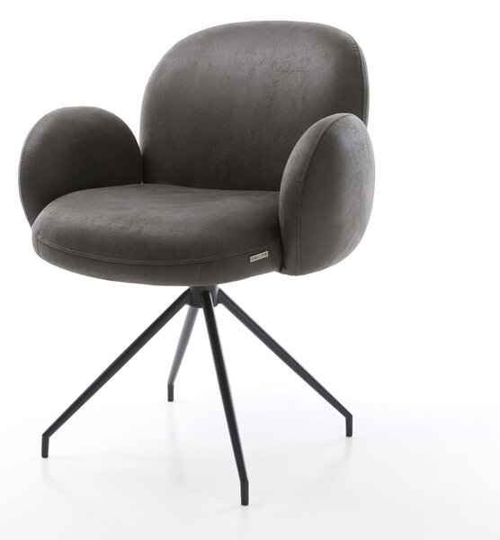 DELIFE Jídelní židle Nube-Flex s područkami mikrovlákno antracit vintage křížová podnož zúžená černá 180° otočná taštičkové pružiny