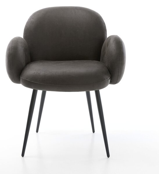 DELIFE Jídelní židle Nube-Flex s područkami mikrovlákno antracit vintage 4-nohá zúžená černá taštičkové pružiny