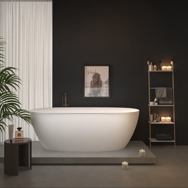 Erga Vienna, volně stojící vana 150x75 cm + odtoková zátka, bílá lesklá, ERG-VIENNA-150075-WH-WH