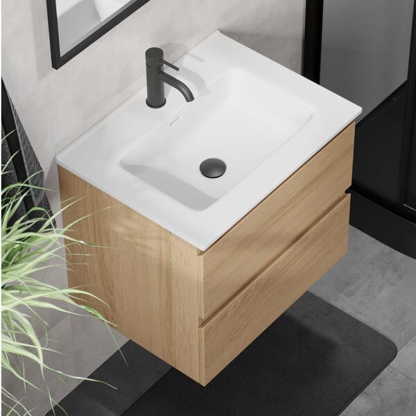 Koupelnová skříňka s umyvadlem KENWOOD 61 cm dub/bílá