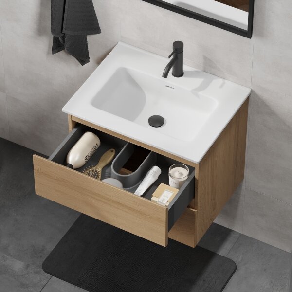 Koupelnová skříňka s umyvadlem KENWOOD 61 cm dub/bílá