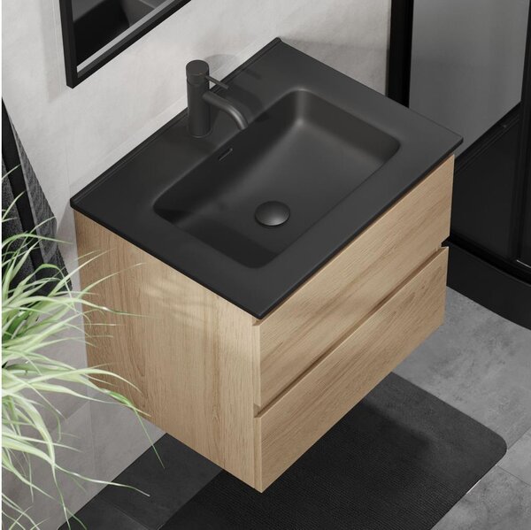 Koupelnová skříňka s umyvadlem KENWOOD 61 cm dub/černá