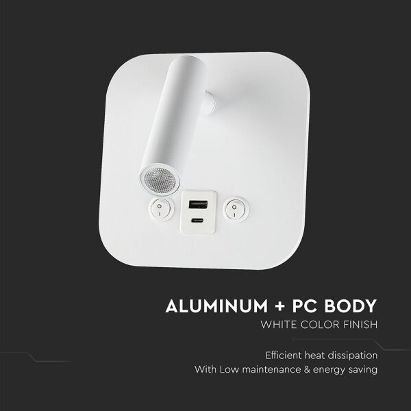 LED Nástěnné bodové svítidlo s USB portem LED/8W/230V 3000K bílá