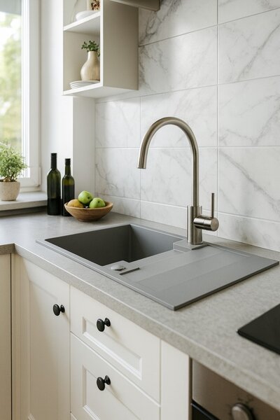 Kuchinox Rab, 1-komorový granitový dřez 760x440x160 mm, šedá, LAV-SBF_511Y