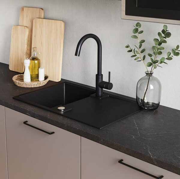 Kuchinox Rab, 1-komorový granitový dřez 760x440x160 mm, černá skvrnitá, LAV-SBF_711Y