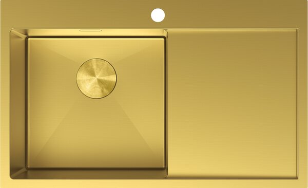 Mexen Exar, 1-komorový nerezový dřez s odkapávačem, levý, 780 x 480 mm, broušená zlatá, 6433781010L-55