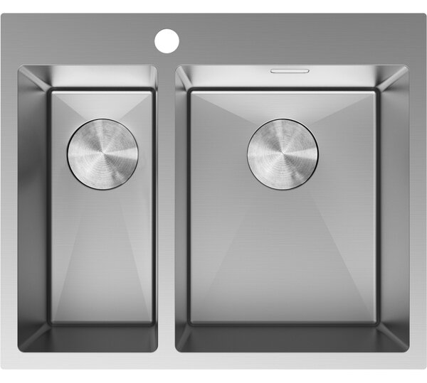 Mexen Flexo, 1.5-komorový nerezový dřez 610 x 510 mm, broušená ocel, 6446611500-01