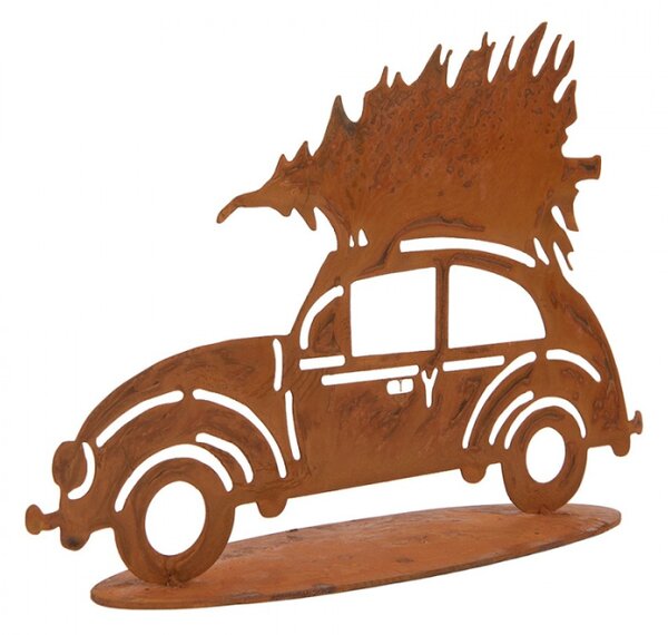 Hnědá kovová vánoční dekorace auto – 27x8x19 cm