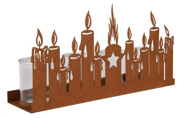 Hnědý kovový svícen na čajovou svíčku – 36x9x18 cm
