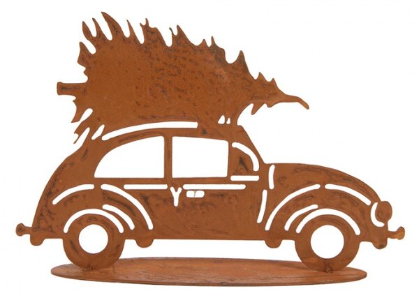 Hnědá kovová vánoční dekorace auto – 27x8x19 cm