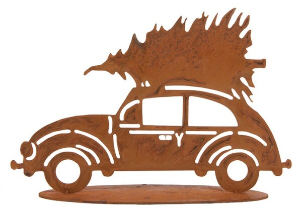 Hnědá kovová vánoční dekorace auto – 27x8x19 cm
