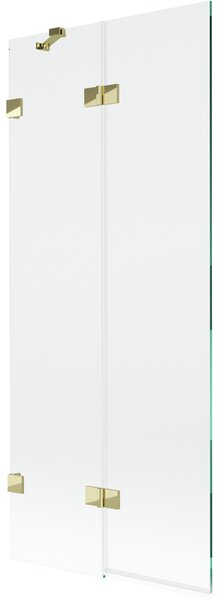 Mexen Lunar, 2-křídlová vanová zástěna levá 80 x 150 cm, čiré sklo, zlatá lesklá, 897-080-100-50-00-L