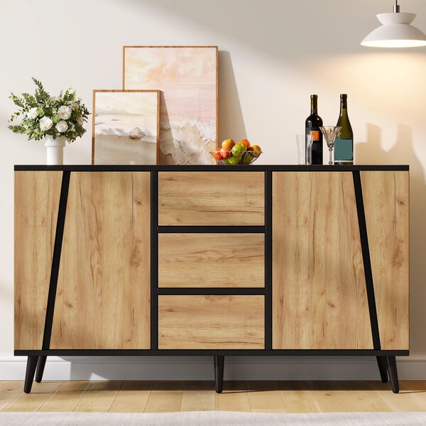 Komoda 120x40x70 cm, 2 dvířka, 3 zásuvky, kávový koutek, moderní design, vhodná do obývacího pokoje/kuchyně/pracovny