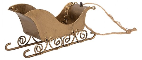 Kovová vánoční ozdoba sáně zlatá – 19x4x5 cm
