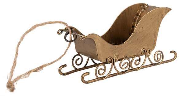 Kovová vánoční ozdoba sáně zlatá – 19x4x5 cm