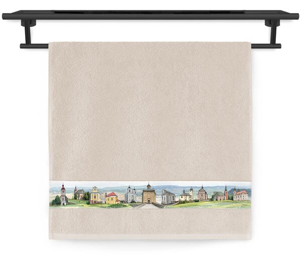 Ručník Veba NORA tisk Broumovské kostely - dědictví české krajiny béžová Velikost: 50x100 cm