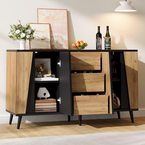 Komoda 120x40x70 cm, 2 dvířka, 3 zásuvky, kávový koutek, moderní design, vhodná do obývacího pokoje/kuchyně/pracovny
