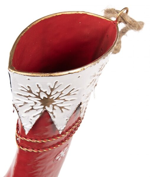 Červená kovová vánoční ozdoba punčocha – 26x8x35 cm