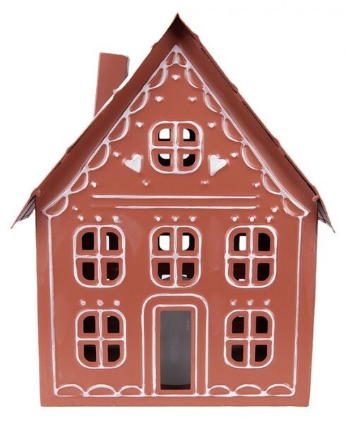 Hnědý kovový domeček s LED světlem – 27x19x32 cm