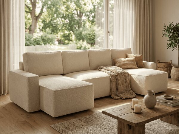 Rozkládací sedací souprava do U SMART BOUCLE 303x143 cm, krémová
