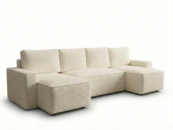 Rozkládací sedací souprava do U SMART BOUCLE 303x143 cm, krémová