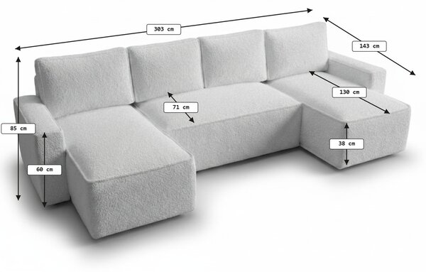 Rozkládací sedací souprava do U SMART BOUCLE 303x143 cm, šedobéžová