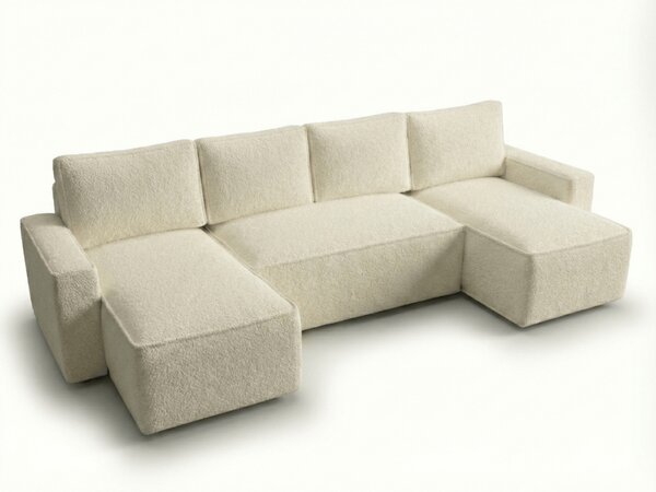 Rozkládací sedací souprava do U SMART BOUCLE 303x143 cm, krémová