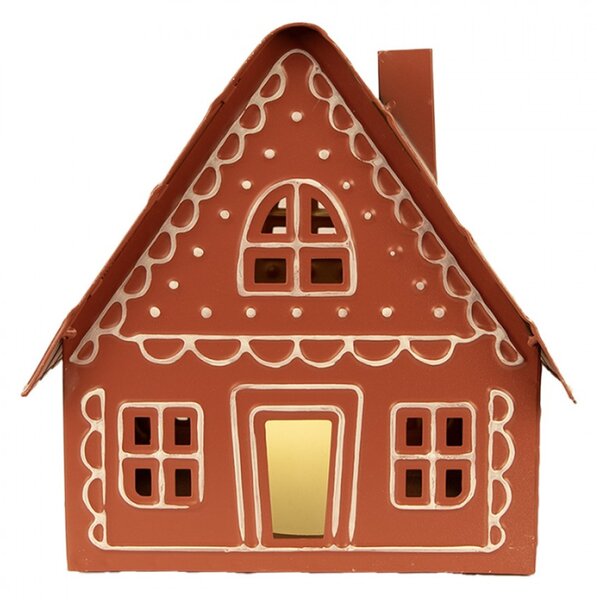 Hnědý kovový domeček s LED světlem – 23x18x23 cm