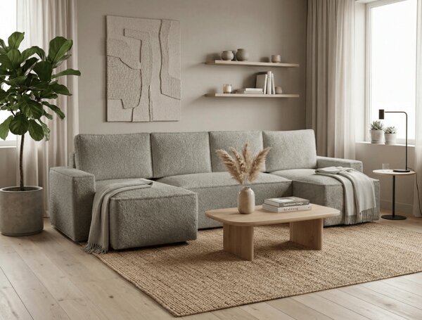 Rozkládací sedací souprava do U SMART BOUCLE 303x143 cm, šedobéžová