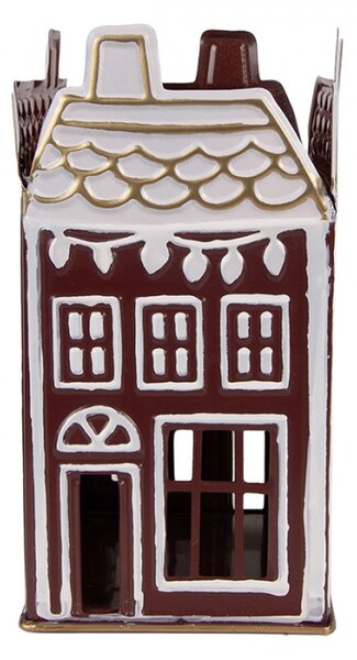 Červený kovový svícen na čajovou svíčku domeček – 12x12x22 cm
