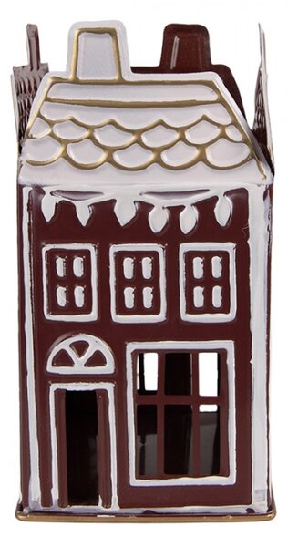 Červený kovový svícen na čajovou svíčku domeček – 12x12x22 cm