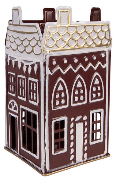 Červený kovový svícen na čajovou svíčku domeček – 12x12x22 cm