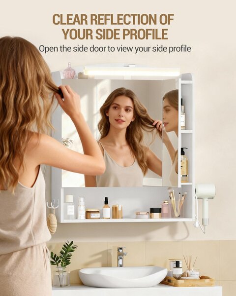 Zrcadlová skříňka do koupelny se světlem - bílá - skříňka se zrcadlem - nastavitelné police