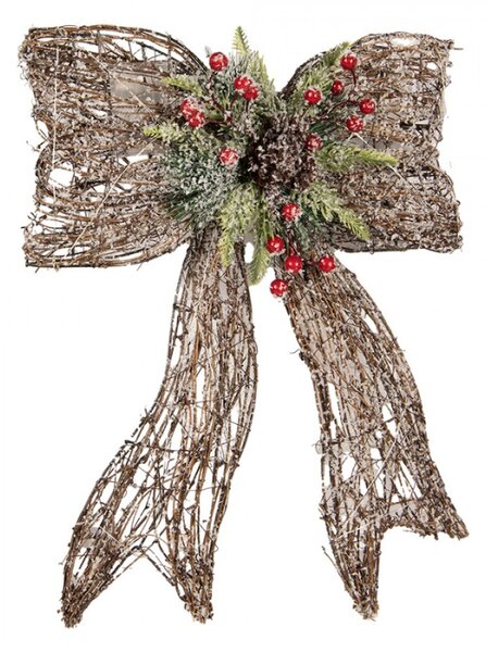 Hnědá ratanová vánoční dekorace s LED světlem – 41x10x51 cm